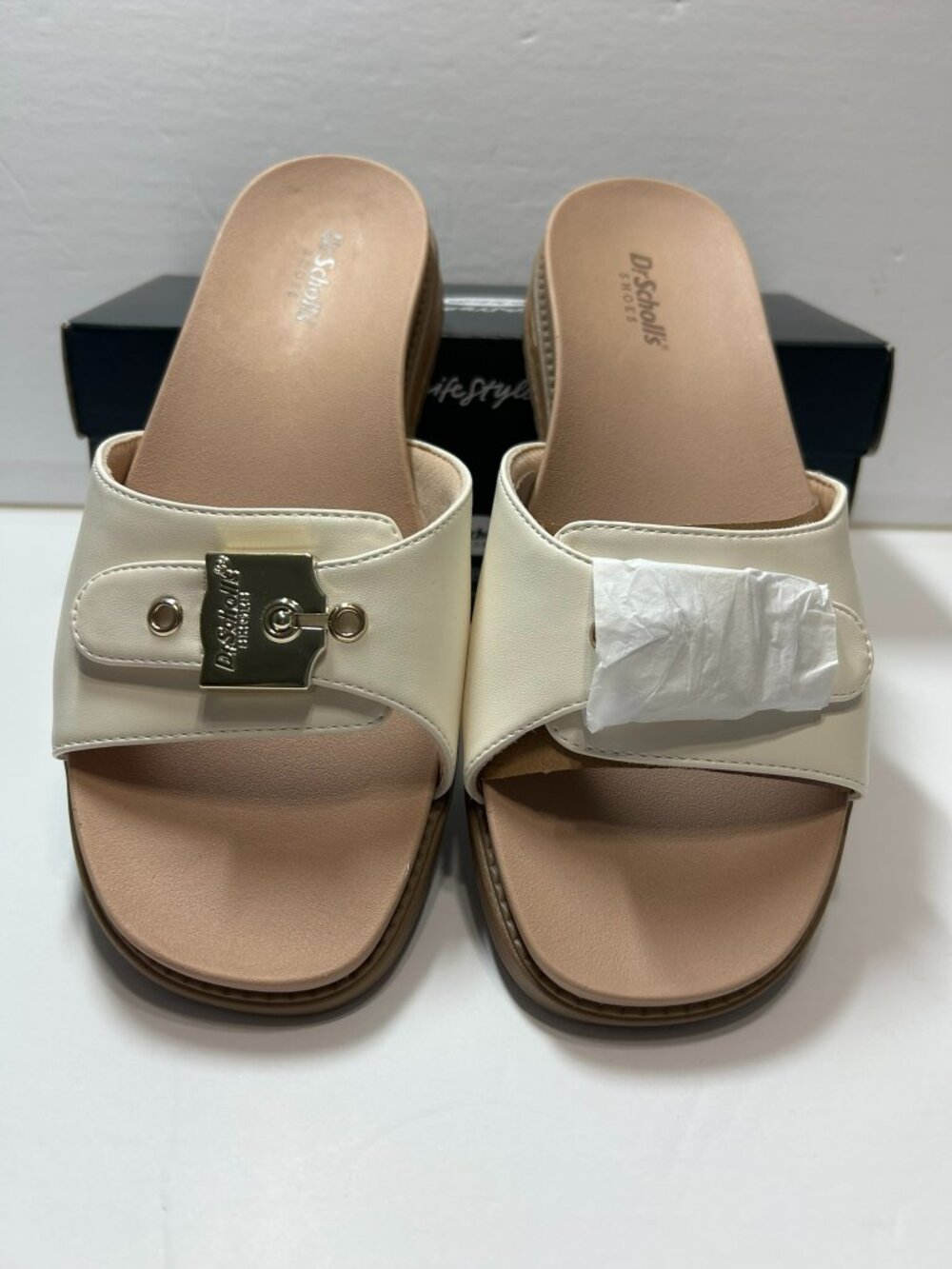 Dr. Scholl's Women's Buckle Slides Tofu Hook and Loop closure 8 1/2 W NWT